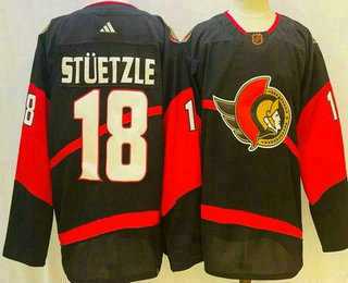 Mens Ottawa Senators #18 Tim Stutzle Black 2022 Reverse Retro Authentic Jersey->ottawa senators->NHL Jersey